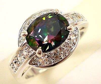 Noble Natural Mystic topaz & white topaz sterling silver Ring Size 8